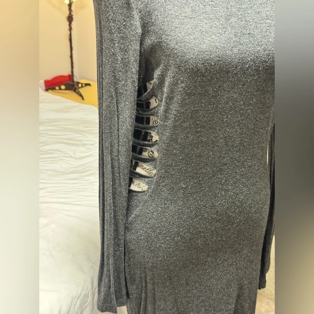 bebe Addiction Gray Bodycon Dress Cutout Sleeve Detail Large - Picture 3 of 6